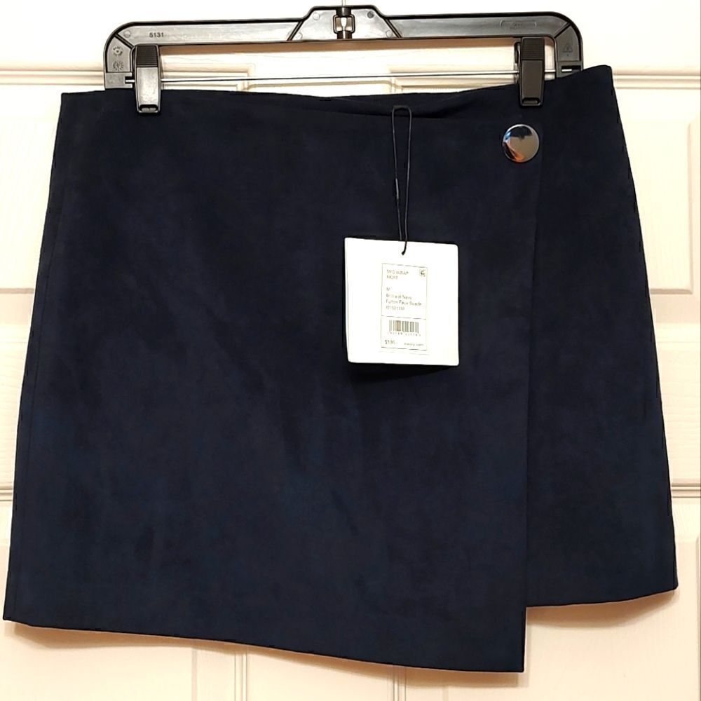 Theory Brilliant Navy Fulton Faux Suede Skirt Size M